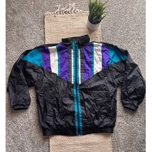 Bold Spirit Vintage 90s Colorblock Windbreaker Jacket Purple Teal Black Large